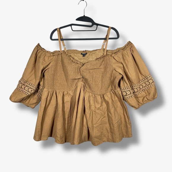 Torrid Smocked Off Shoulder Peplum Top Womens 4X Lace Boho Cottagecore - Picture 1 of 6